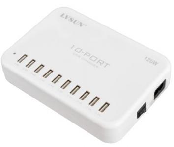 LVSUN USB Charger 10-port, 120W/24A Desk-mount, White