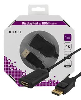 DELTACO DisplayPort to HDMI cable, active, 4K at 60Hz, 1m, black