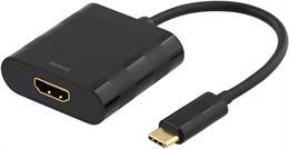 DELTACO USB-C - HDMI-sovitin, USB-C uros - HDMI naaras, musta