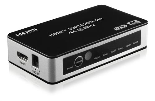 5-porttinen HDMI-kytkin, premium-malli, infrapunalla toimiva kaukosäädin, Ultra HD (3840 x 2160) taajuudella 60 Hz, HDCP 2.2, CEC, musta