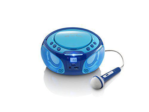 Lenco SCD-650 sininen karaokesoitin,  CD-soitin ja rytmillisiä valoefektejä