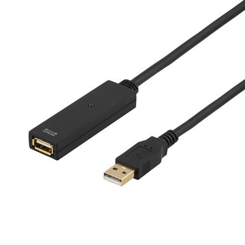 DELTACO PRIME USB 2.0 jatkojohto, aktiivinen, 7m, musta