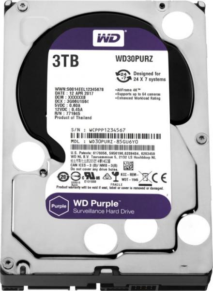  WD Purple 3TB SATA 6 Gb/s 3,5", 64MB välimuisti