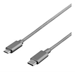 DELTACO PRIME USB 2.0 kaapeli, kangaspäällystetty, USB Type C ur - USB Type Micro B ur, 1m, harmaa