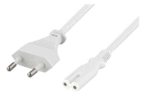 DELTACO ungrounded power cable, CEE 7/16 to IEC 60320 C7, 3m, white