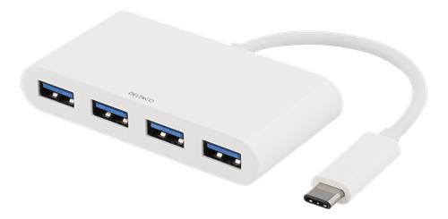 DELTACO USB 3.1 Gen 1 hub, USB-C, 4xUSB Type A, 5V 4,5W 900mA, white