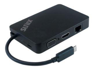 SUNIX USB-C Portable Mini Dock, Charging USB 3.0 / Gigabit Ethernet / VGA / HDMI