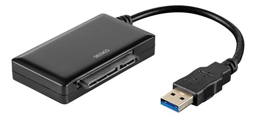 DELTACO USB 3.0 - SATA 6Gb/s sovitin, 2.5/3.5" kovalevyille, musta