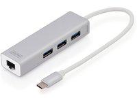 Digitus DA-70255 3+1 porttia USB 3.2 1st Gen (USB 3.0) hub + sisäänrakennettu Ethernet Silver