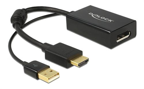 DeLOCK HDMI to Displayport adapter, 4K, HDMI male, DP female, black