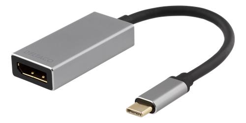 DELTACO USB-C - DP-sovitin, USB-C ur, DP na, 3840x2160 60Hz, harmaa