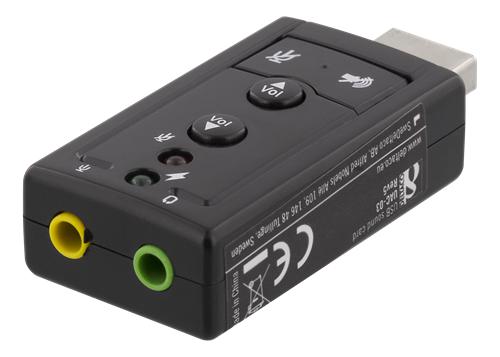 DELTACO äänikortti USB-väylään, 7.1, 2x3,5mm n, äänensäätö
