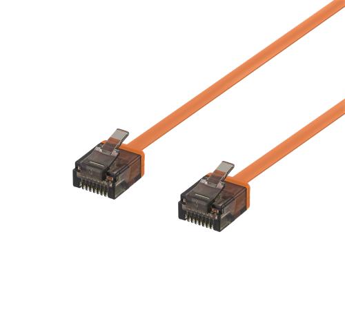 DELTACO U/UTP Cat6a -laitekaapeli, litteä, 0,5m, ainoastaan 1 mm paksu, 500 MHz, oranssi