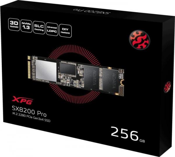 Adata XPG SX8200 PRO, 256GB, 3D TLC, PCIe 3.0 x4, NVMe M.2 SSD-levy