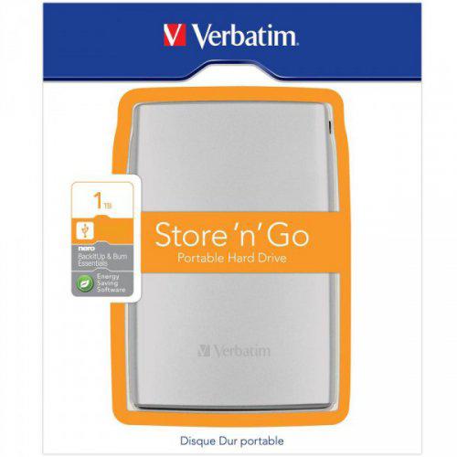 Verbatim STORE N GO Ulkoinen kiintolevy, 1TB, 2,5", USB 3.0, hopea