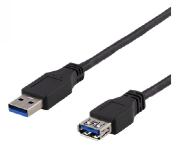 DELTACO USB 3.1 Gen 1 -jatkokaapeli, 2m, USB-A uros - USB-A naaras, musta