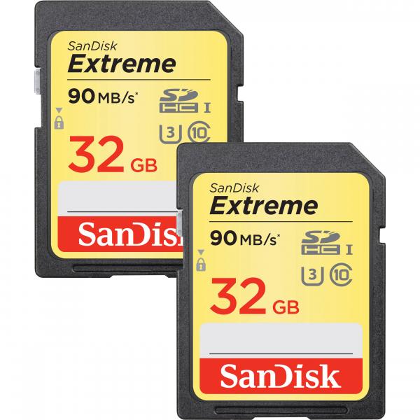 SANDISK Extreme SDHC Card 32GB 90MB/s 2 pack