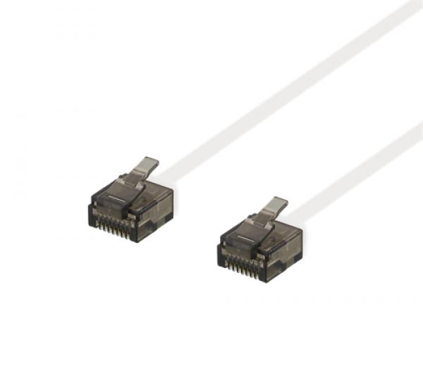 DELTACO U/UTP Cat6a patch cable, flat, 0.15m, 1mm thick, white, erittäin ohut verkkokaapeli