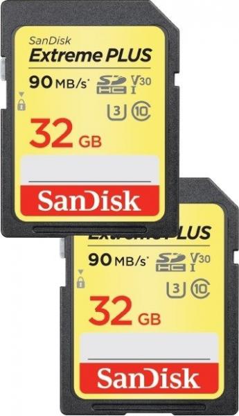 SanDisk Extreme PLUS R90 / W60 SDHC 32GB, UHS-I U3, luokka 10, 2-pakkaus