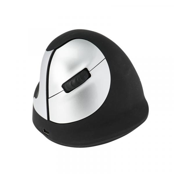 R-Go HE Mouse Ergonomic mouse, Medium (165-195mm), Left Handed, wireless - Mouse - ergonomic - right-handed - 5 buttons - wireless - 2.4 GHz - USB wireless receiver - black/silver