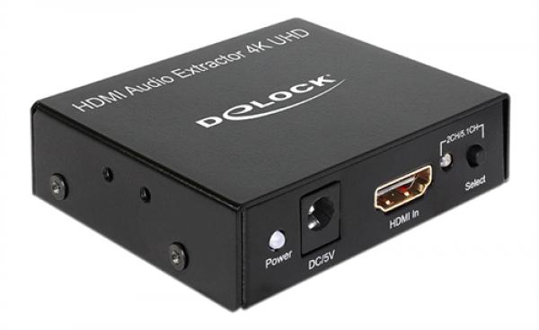 DeLOCK HDMI Stereo/5.1 audio extractor, UltraHD, S/PDIF, 3,5mm stereo, black