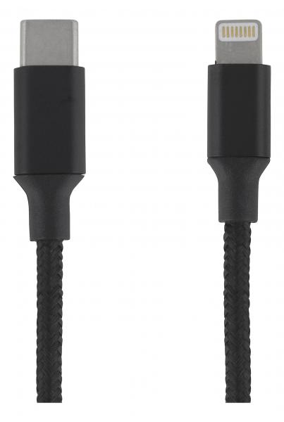 EPZI USB-C - Lightning-kaapeli, 1m, kangaspäällysteinen, musta