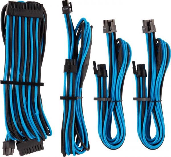 Corsair Premium Individually Sleeved PSU Cable Starter Kit- Type 4 -Generation 4-- BLUE-BLACK
