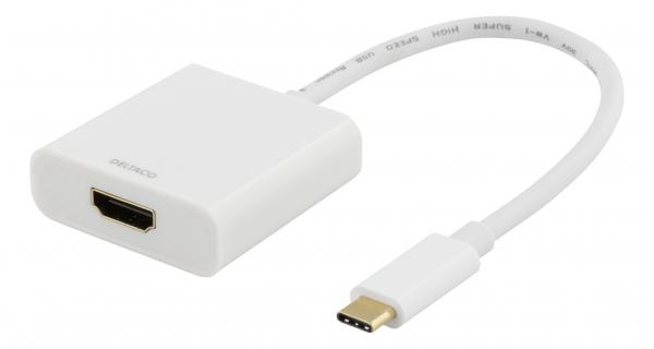 DELTACO USB-C - HDMI-sovitin, 4096 x 2160 taajuudella 30 Hz, valkoinen