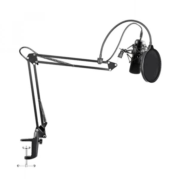 MAONO USB Podcasting Microphone kit, 16mm microphone, arm with mount, filter, black