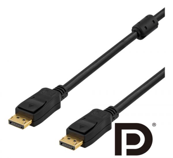DELTACO PRIME DisplayPort-näyttökaapeli, Ultra HD taajuudella 60 Hz, 21,6 Gb/s, 2m, musta, 20-pinninen uros - uros