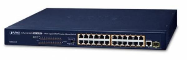 24x10/100 (24x PoE+) + TP/SFP Switch 190W IEEE802.3at/af 19"