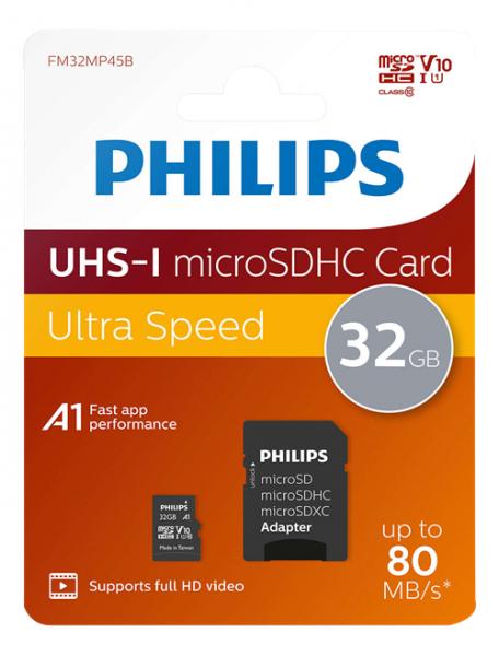 Philips microSD muistikortti, 32GB, Class 10 UHS-I U1