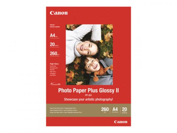 Canon Photo Paper Plus Glossy II PP-201 - Erittäin kiiltävä - 270 mikronia - 130 x 130 mm - 265 g/m² - 20 arkki (arkit) valokuvapaperi malleihin PIXMA iP110, iP1980, iP4870, iP8770, iX6560, iX6770, MP258, MX727, PRO-1, PRO-10, 100