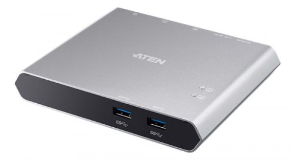ATEN 2-Port USB-C Gen 1 Dock Switch with Power Pass-through, silver
