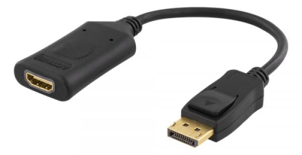 DELTACO DisplayPort - HDMI-sovitin, aktiivinen, tukee 4K 60 Hz, HDCP, 3D, 0,1 m, musta