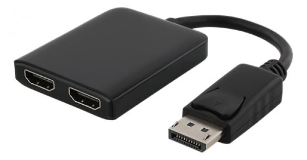 DELTACO MST-hubi, DisplayPort - 2 x HDMI, 3840 x 2160 taajuudella 30 Hz, musta