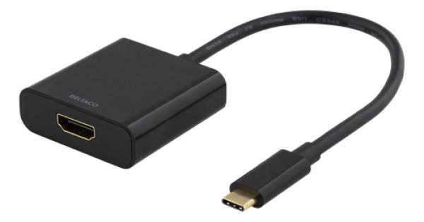 DELTACO USB-C - HDMI-sovitin, 4096 x 2160 taajuudella 30 Hz, musta