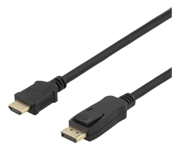 DELTACO DisplayPort - HDMI-kaapeli, 10m, 3840 x 2160 taajuudella 30 Hz, 10,8 Gb/s, musta