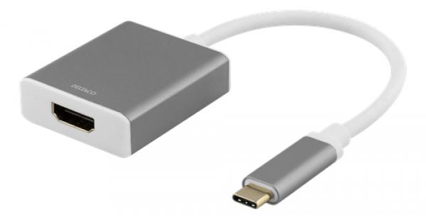 DELTACO USB-C - HDMI-sovitin, 0,2 m, 4096 x 2160 taajuudella 60 Hz, HDMI 2.0, HDCP 2.2, tähtiharmaa