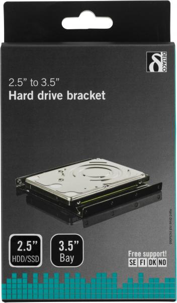 Asennuskehikko 2.5" kiintolevyn tai SSD-levyn asentamiseen 3.5"-levypaikkaan, mukana ruuvit, musta