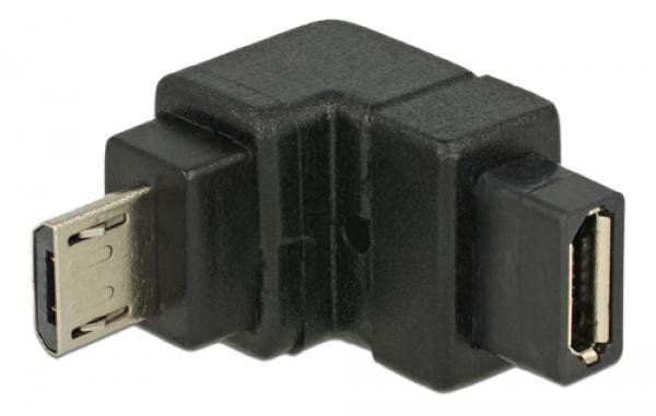 DeLOCK USB Typ Micro-B uros - USB Typ Micro-B naaras adapteri, kulma alaspäin, USB 2.0, musta
