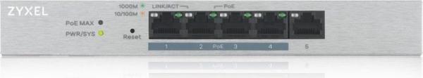 Zyxel GS1200-5HPv2- 5 Port Gigabit PoE 60W- webmanaged Switch- 4x PoE- 60 Watt- fanless