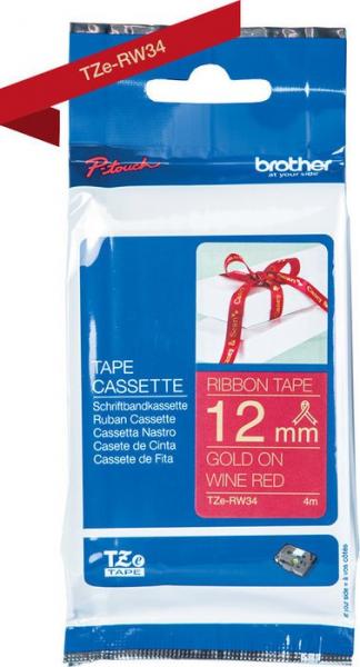 BROTHER textile tape gold/red 12mm/4m