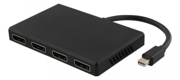 DELTACO MST-hubi, Mini DisplayPort - 4 x DisplayPort, 3840 x 2160 taajuudella 60 Hz, musta