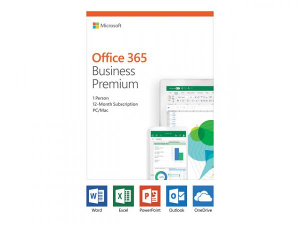 Microsoft Office 365 Business Premium - Laatikkopaketti (1 vuosi) - 1 user (5 devices) - isännöity - ei tarvitse mediatarvikkeita - englanti - Eurozone
