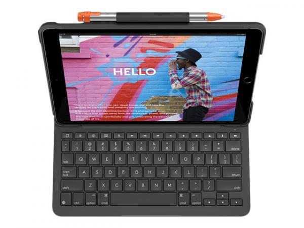 Logitech Slim Folio - Näppäimistö- ja kalvokotelo - Bluetooth - Pan Nordic - grafiitti malleihin Apple 10.2-inch iPad (7. sukupolvi)