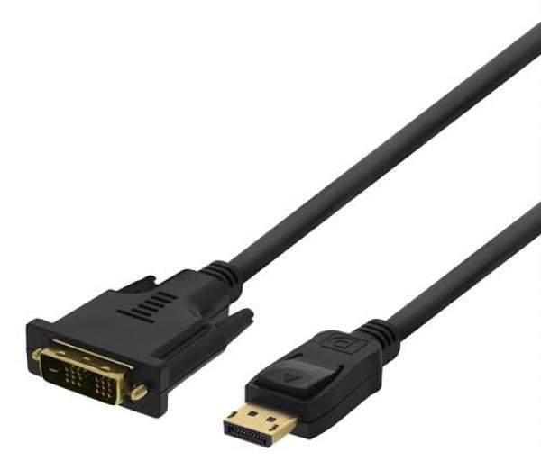 DELTACO näyttökaapeli DisplayPort - DVI-D Single Link,   2m, 20-pinninen uros - 18+1-pinninen uros, musta