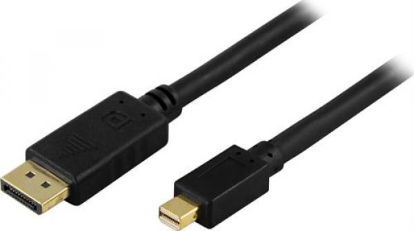 DELTACO kaapeli DisplayPort - Mini DisplayPort, Ultra HD taajuudella 30 Hz, 10,8 Gb/s, 2m, musta, 20-pinninen Displayport uros - Mini DisplayPort uros