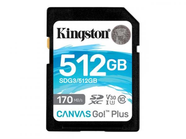 Kingston Canvas Go! Plus - Flash-muistikortti - 512 GB - Video Class V30 / UHS-I U3 / Class10 - SDXC UHS-I