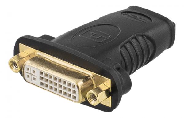 DELTACO HDMI-sovitin, tukee 1080p 60Hz, HDMI 19-pin naaras - DVI-D naaras, kullatut liittimet, musta